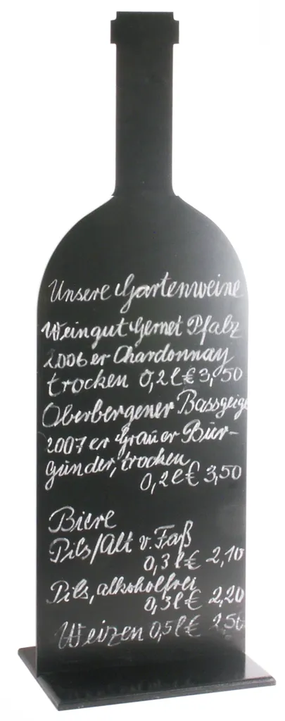 Weintafel, groß, in Weinflaschenform, ohne Standfuß, 105 cm Höhe, 35 cm Breite : Weintafel Variante: Weintafel